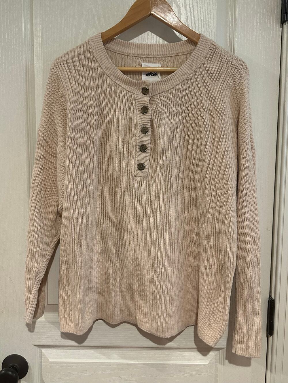 Women's Aerie knit Sweater size XS tan 1/4 button